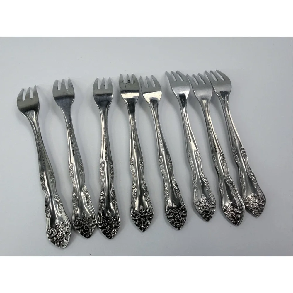 Rogers Co Stainless Korea Dream Rose Pattern Lot of 8 Cocktail Forks #2